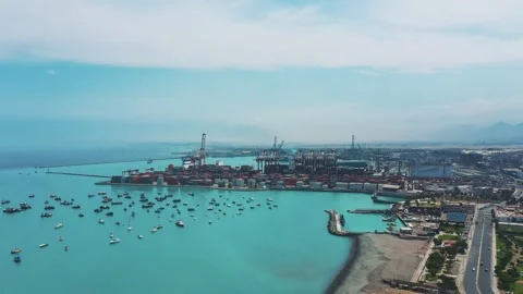 Callao Commercial Ship Loading Docks in Lima, Peru Stock Footage 339493923