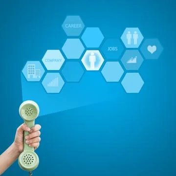 Callcenter hand working with modern computer interface as career concept Stock Photos