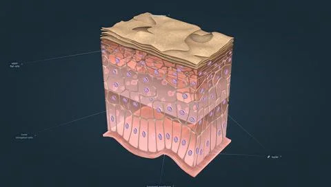 Called keratinocytes, in which the superficial layer of cells is keratinized. Stock Illustration