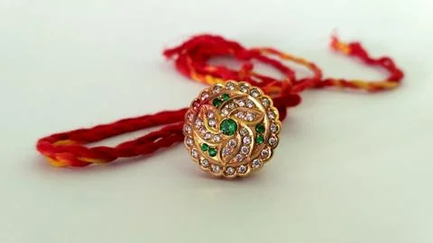 This is called "Rakhdi set". It is worn on the forehead, especially in Rajast Stock Photos