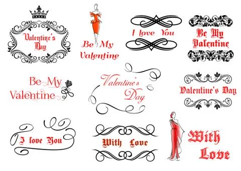 Calligraphic and vintage elements for valentine's holiday 스톡 일러스트