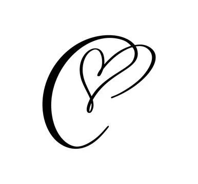 Calligraphic C letter intertwined, vector forming a heart at the top. Represe Иллюстрация