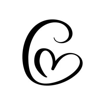 Calligraphic C letter intertwined, vector forming a heart at the top. Represe Иллюстрация