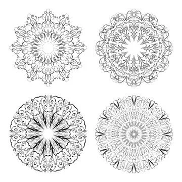 Calligraphic circle lace patterns in monochrome design. Embroidery template Stock Illustration