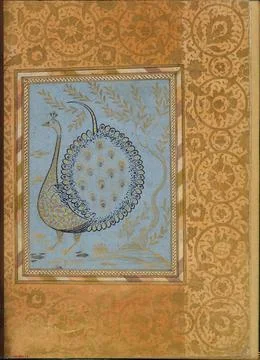 "Calligraphic Composition in Shape of Peacock," Folio from the Bellini Albu.. Foto stock