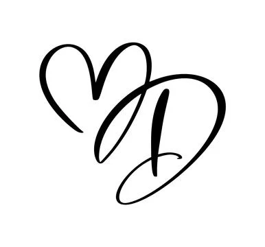 Calligraphic D letter intertwined, vector forming a heart at the top. Represe Stock Illustration