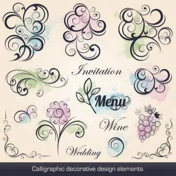 Calligraphic decorative design elements Stock Illustration