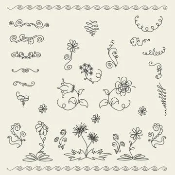 Calligraphic design elements and page decoration Stock Illustration