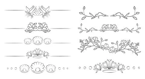 Calligraphic design elements border set. Isolated vector illustration. Stock Illustration