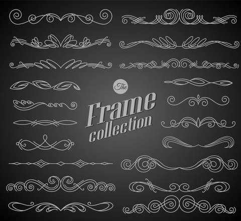 Calligraphic design elements on chalkboard background. Elegant collection of Stock Illustration