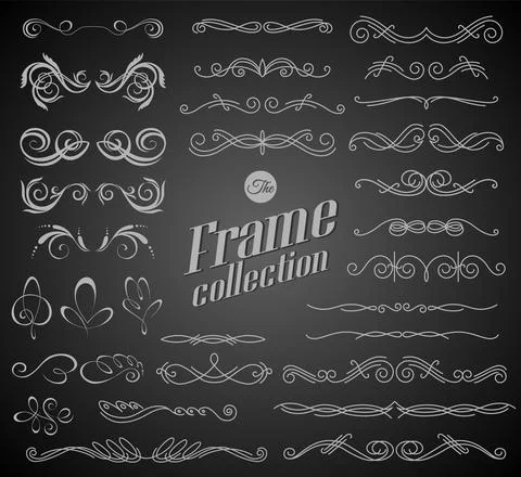 Calligraphic design elements on chalkboard background. Elegant collection of Stock Illustration