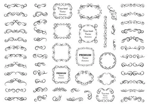 Calligraphic design elements . Decorative swirls or scrolls, vintage frames Ilustración de archivo