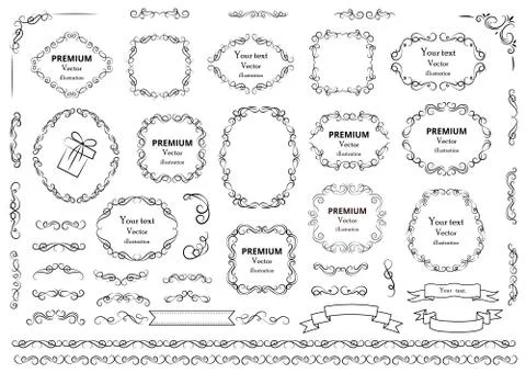 Calligraphic design elements . Decorative swirls or scrolls, vintage frames Stock Illustration