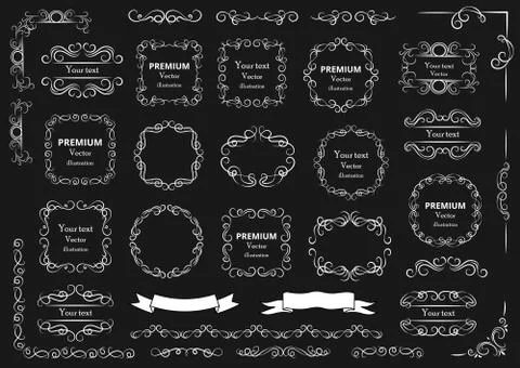 Calligraphic design elements . Decorative swirls or scrolls, vintage frames Stock Illustration