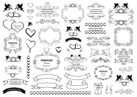 Calligraphic design elements . Decorative swirls and scrolls, vintage frames Stock Illustration