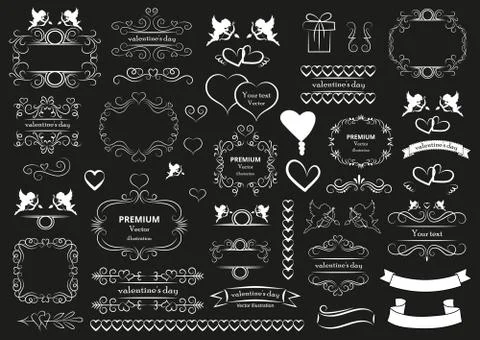 Calligraphic design elements . Decorative swirls and scrolls, vintage frames Stock Illustration