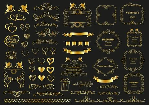 Calligraphic design elements . Decorative swirls and scrolls, vintage frames 스톡 일러스트