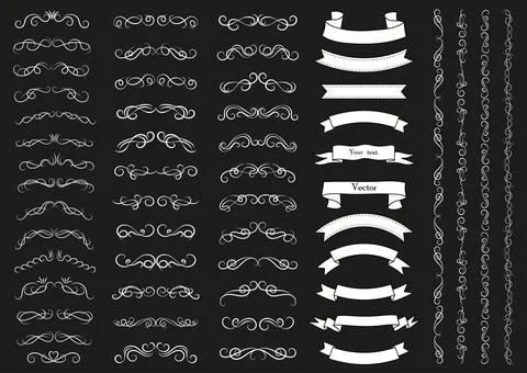 Calligraphic design elements . Decorative swirls or scrolls, vintage frames Stock Illustration