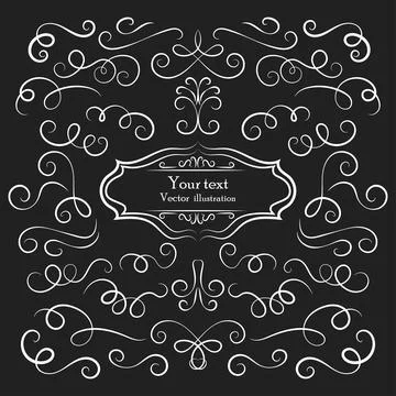 Calligraphic design elements . Decorative swirls or scrolls, vintage frames , 스톡 일러스트