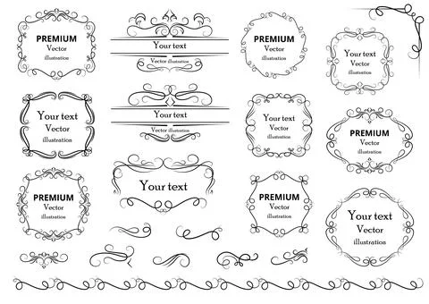 Calligraphic design elements . Decorative swirls or scrolls, vintage frames , 스톡 일러스트