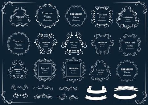 Calligraphic design elements . Decorative swirls or scrolls, vintage frames , Stock Illustration