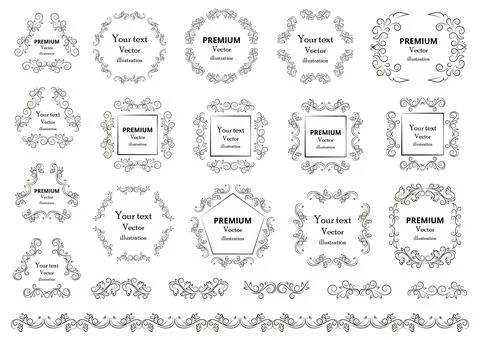 Calligraphic design elements . Decorative swirls or scrolls, vintage frames , Stock Illustration