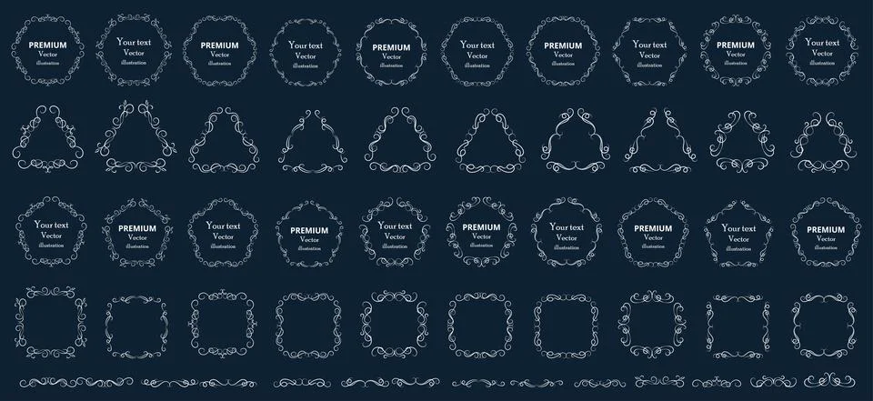 Calligraphic design elements . Decorative swirls or scrolls, vintage frames Stock Illustration