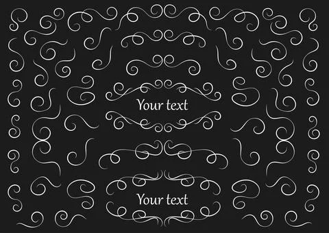 Calligraphic design elements . Decorative swirls or scrolls, vintage frames , Stock Illustration