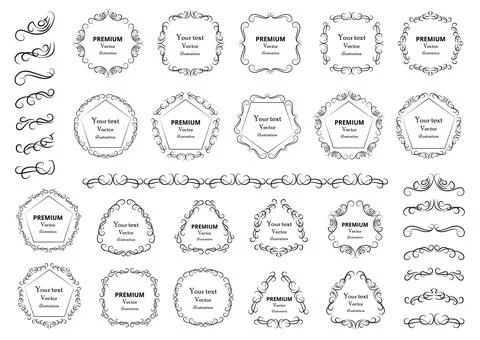 Calligraphic design elements . Decorative swirls or scrolls, vintage frames Stockillustratie