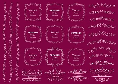 Calligraphic design elements . Decorative swirls or scrolls, vintage frames Stock Illustration