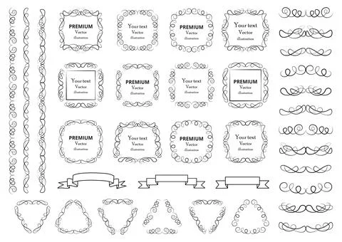Calligraphic design elements . Decorative swirls or scrolls, vintage frames , Stock Illustration