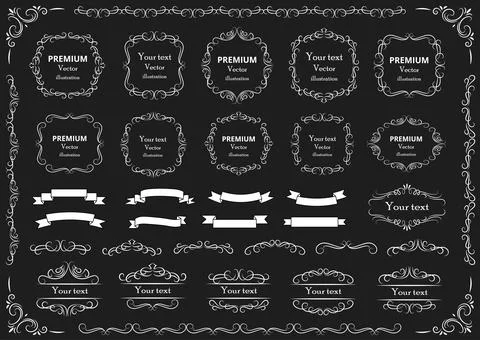 Calligraphic design elements . Decorative swirls or scrolls, vintage frames , Stock Illustration