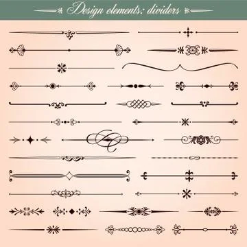 Calligraphic design elements, dividers and dashes 库存插图