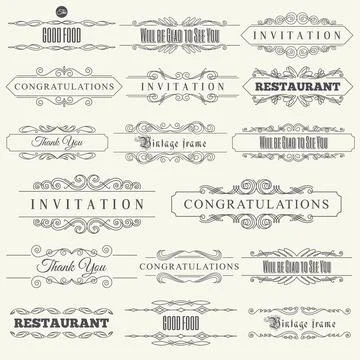 Calligraphic design elements. Elegant collection of hand drawn swirls for your 스톡 일러스트