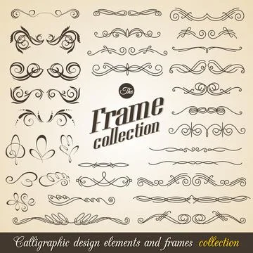 Calligraphic design elements. Elegant collection of hand drawn swirls for your Stock Illustration