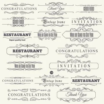 Calligraphic design elements. Elegant collection of hand drawn swirls for your Stock Illustration