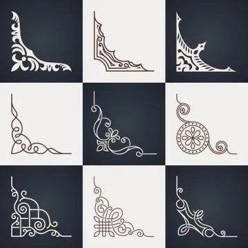 Calligraphic design elements. Vintage corners set Illustrazione stock