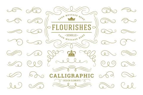 Calligraphic design elements vintage ornaments swirls and scrolls ornate de.. イラスト素材