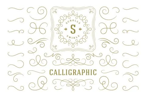 Calligraphic design elements vintage ornaments swirls and scrolls ornate de.. Stock Illustration
