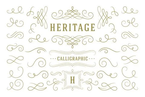 Calligraphic design elements vintage ornaments swirls and scrolls ornate de.. イラスト素材