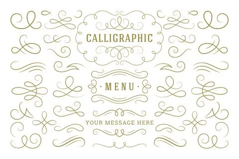 Calligraphic design elements vintage ornaments swirls and scrolls ornate de.. Illustrazione stock