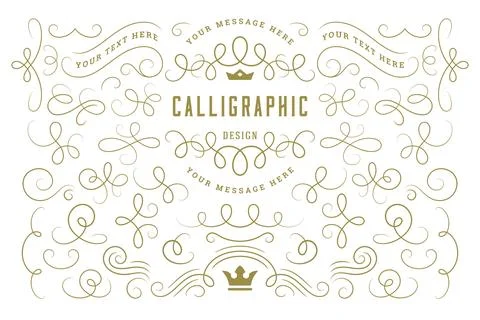 Calligraphic design elements vintage ornaments swirls and scrolls ornate de.. イラスト素材