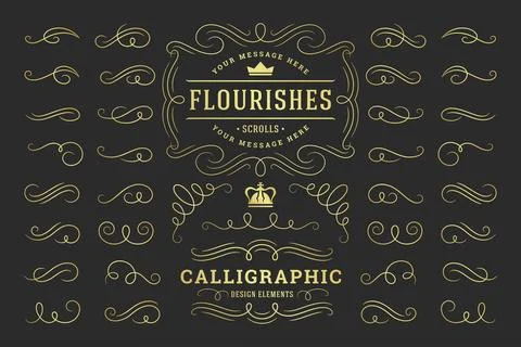 Calligraphic design elements vintage ornaments swirls and scrolls ornate de.. イラスト素材