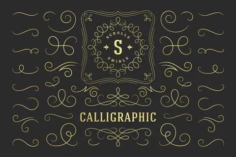 Calligraphic design elements vintage ornaments swirls and scrolls ornate de.. Stock Illustration