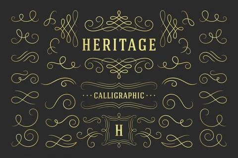 Calligraphic design elements vintage ornaments swirls and scrolls ornate deco Stock Illustration