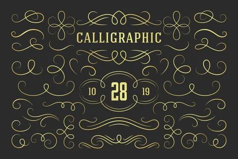 Calligraphic design elements vintage ornaments swirls and scrolls ornate deco Stock Illustration
