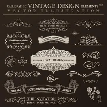 Calligraphic design elements vintage set. Vector ornament frames Illustrazione stock