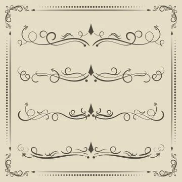 Calligraphic design vector elements, curves and spirals. Stock Illustration