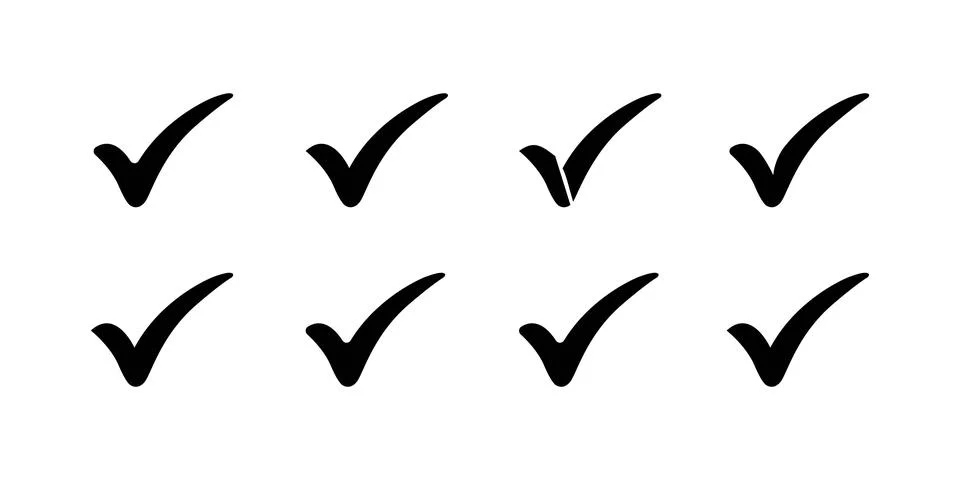 Calligraphic Dynamic Black Tick Mark Vector Stock Illustration