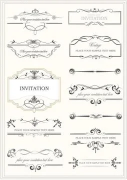 Calligraphic elements and frame vintage set. Vector illustration Stock Illustration